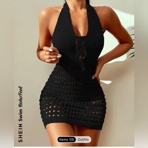 SHEIN Swim BohoFeel Hollow-out Tie Front Cover Up Dress-size OX (8/10)